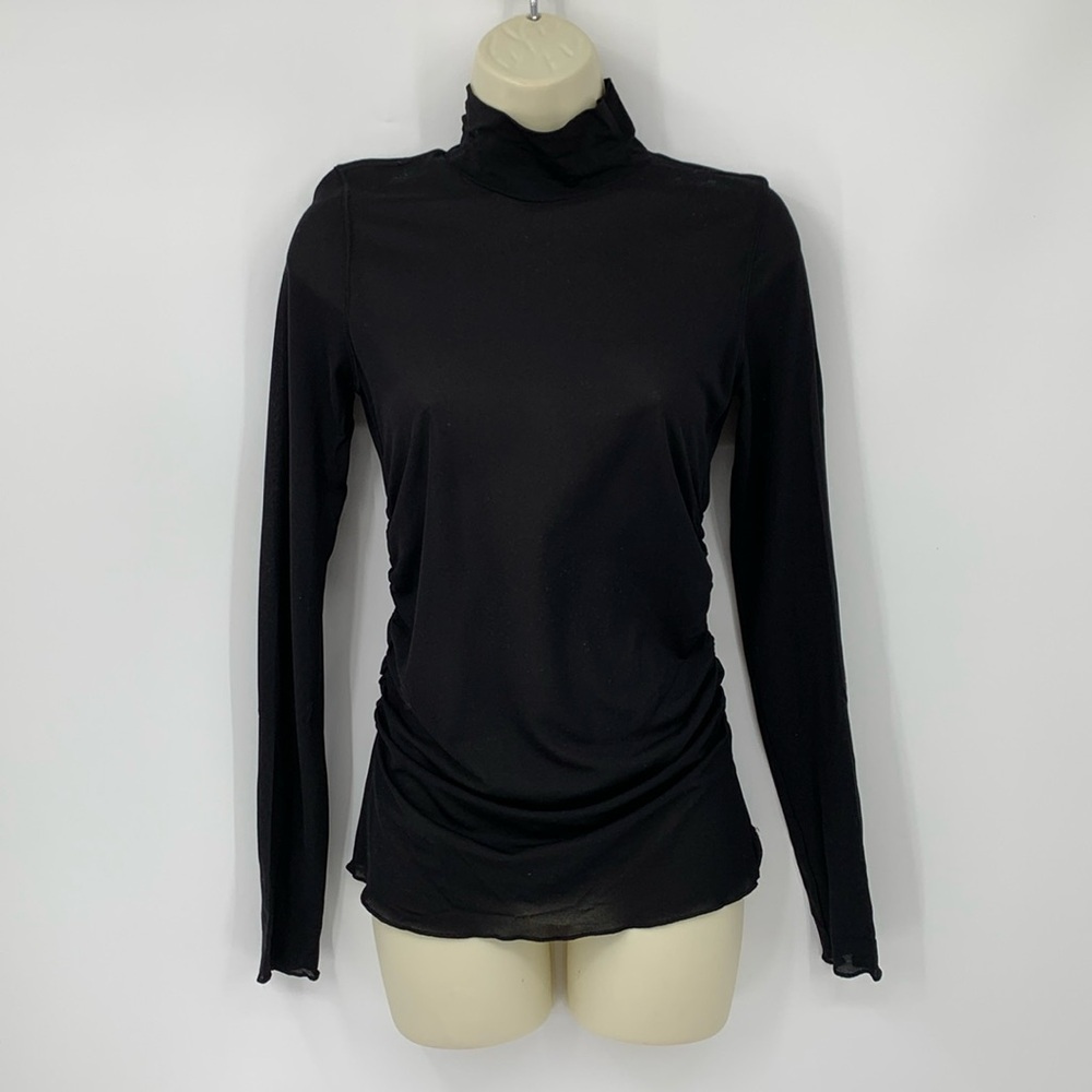 Wilfred mock neck tissue tee shirt blouse top black ruching long sleeve black S